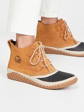 Sorel Women's Chestnut Tan Black Out N About Plus Ankle Rain Duck Boots Size 8.5